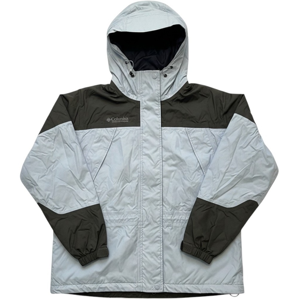 Columbia Omni-Tech Rain Jacket Womens Large Blue Gray Waterproof Hooded RL2416
